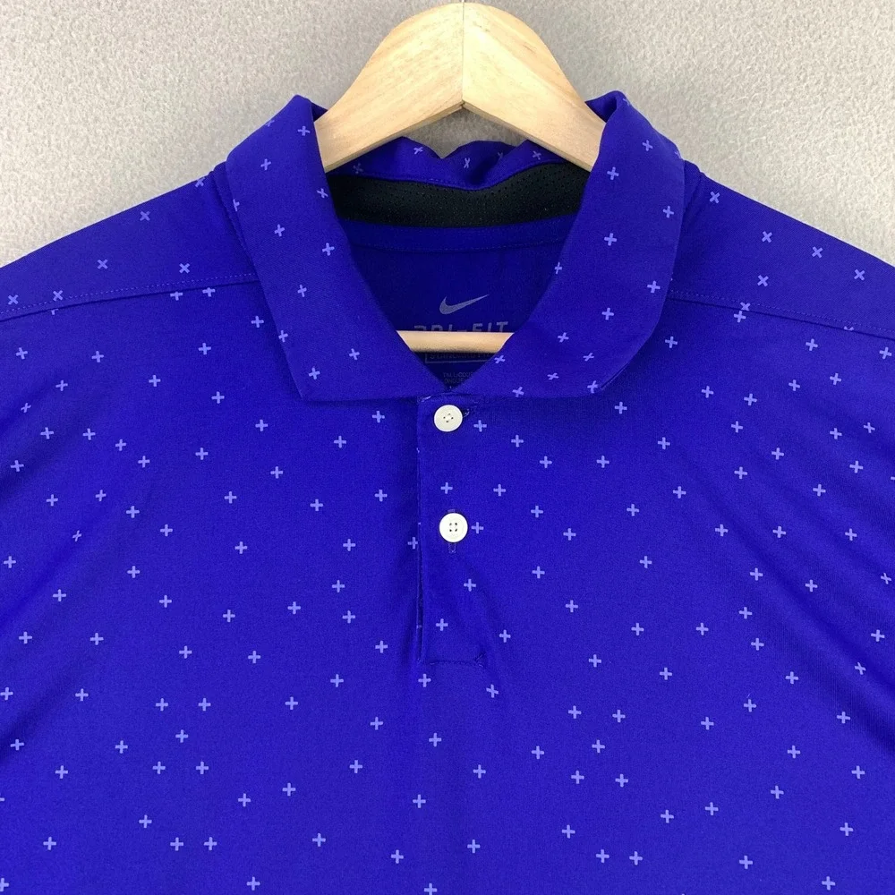 Nike Dri-FIT Polo Women L Blue Cross Pattern Golf Standard Fit Short Sleeve